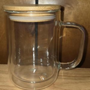 15 oz Glass Snow Globe coffee mug W/ Bamboo Lid